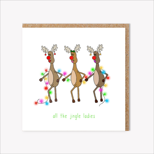 Beyonce Jingle ladies Christmas card with dancing reindeer 